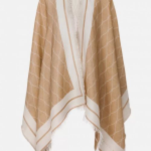 Capa 100% de sarga de seda, reversible combinada en color camel y crudo con estampado rombos logotipo de Elisabetta Franchi