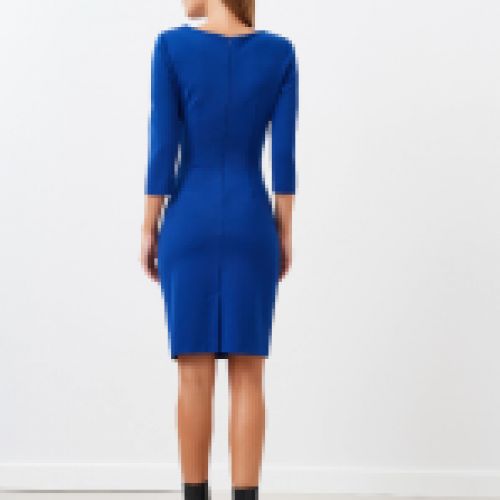 Vestido drapeado en color azulón con manga francesa de Rinascimento