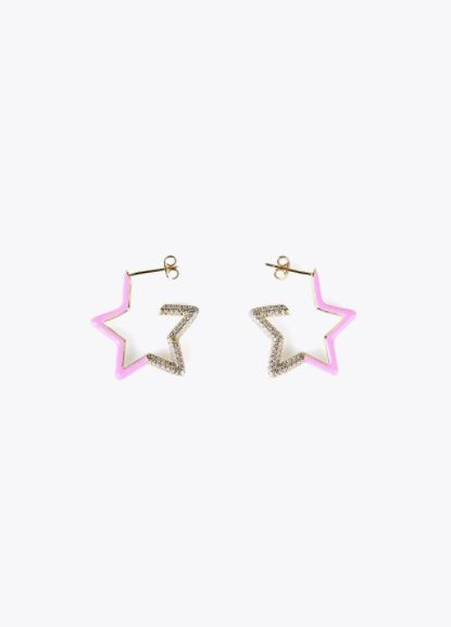 Pendientes con forma de estrella lacada en rosa con cristalles de Lola Casademunt