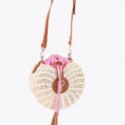 BOLSO BANDOLERA REDONDO DE RAFIA BEIGE CON DETALLES CUERO E