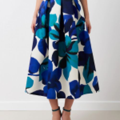 Falda con largo midi estampada con motivo floral en tonos azules y verdes de Rinascimento