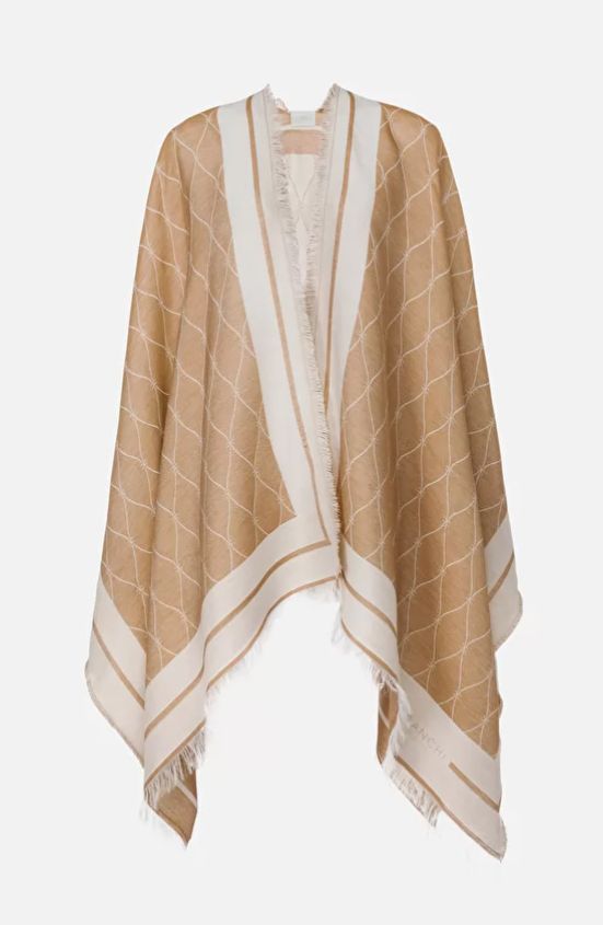 Capa 100% de sarga de seda, reversible combinada en color camel y crudo con estampado rombos logotipo de Elisabetta Franchi