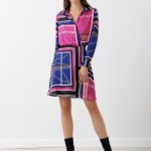Vestido con estampado de cadenas en tonos fresa, negro, azul y naranja de Rinascimento