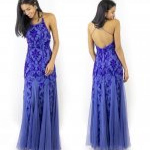 VESTIDO LARGO AZUL NOCHE CON PEDRERÍA Y ESPALDA DESCUBIERTA DE CRAZY LONDON