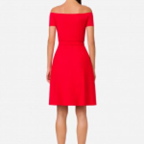 Vestido rojo de punto con detalles metálicos de logotipo en dorado de Elisabetta Frnachi