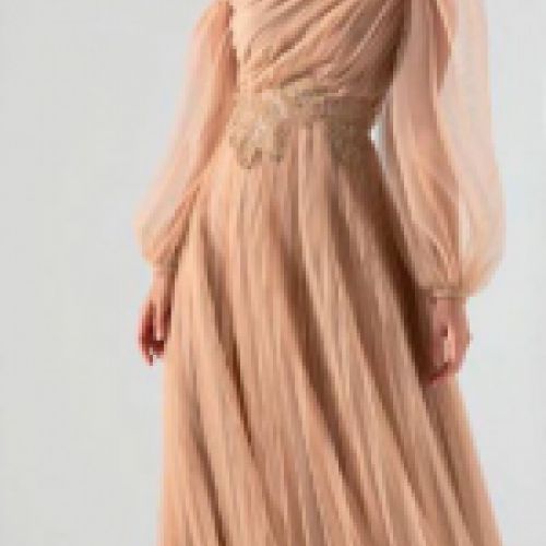 VESTIDO DE TUL COLOR ARENA LARGO MIDI DE RINASCIMENTO LUXURY