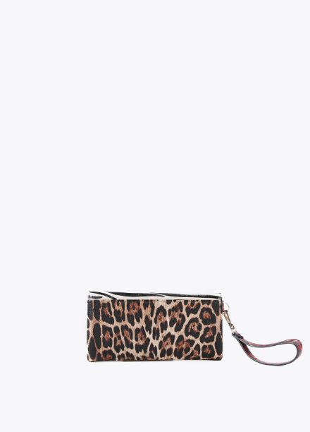 Cartera de mano con estampado animal print multicolor, cierre con cremallera, de Lola Casademunt