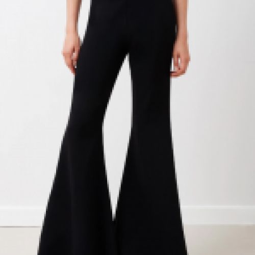 Pantalón negro de talle alto con maxi campana, de Rinascimento