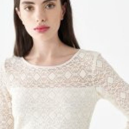VESTIDO LARGO MIDI COMBINADO FALDA CHANEL Y CUERPO ENCAJE DE RINASCIMENTO