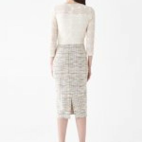 VESTIDO LARGO MIDI COMBINADO FALDA CHANEL Y CUERPO ENCAJE DE RINASCIMENTO