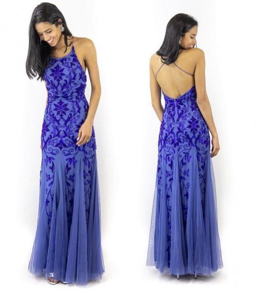 VESTIDO LARGO AZUL NOCHE CON PEDRERÍA Y ESPALDA DESCUBIERTA DE CRAZY LONDON